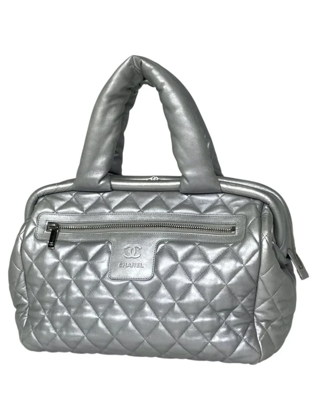 Chanel CC Logo CC Boston Bag Leather Silver